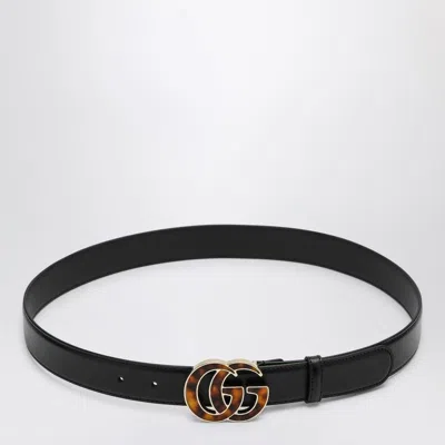 Gucci Black Belt With Tortoiseshell Gg