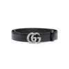 Gucci Elegant Slim 1.2-inch Leather Belt With Crystal Buckle In Black