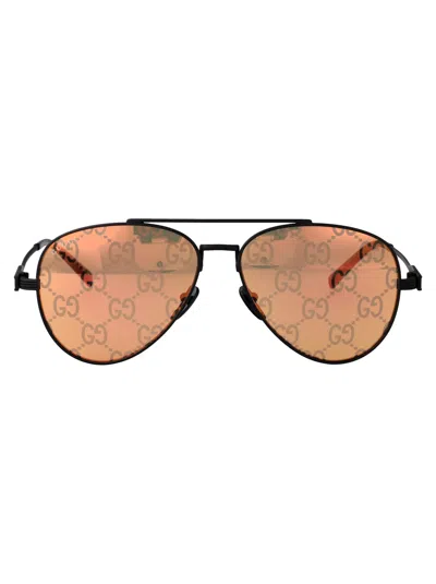 Gucci Black-black-orange Metal Sunglasses