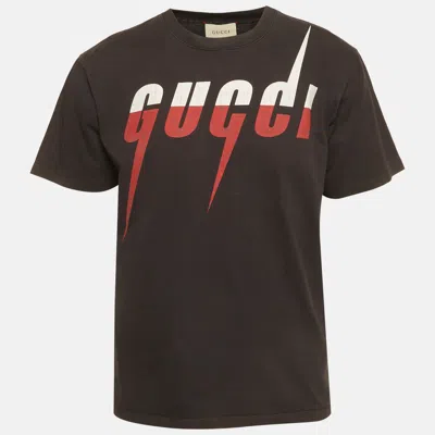Pre-owned Gucci Black Blade Logo Printed Cotton Knit T-shirt L