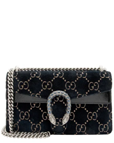 Pre-owned Gucci Black, Blue Crystal, Patent Leather, Velvet Dionysus Medium E/w Shoulder  Bag (authentic Pre-l