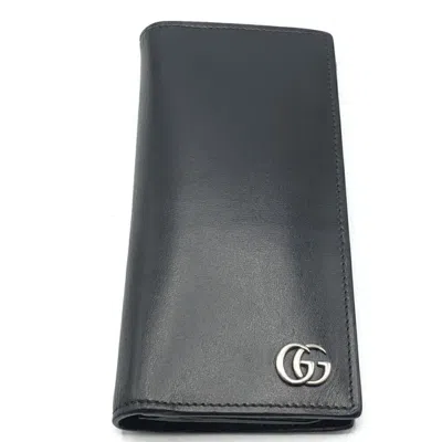 Pre-owned Gucci Black Blue Gg Leather Long Bill Wallet (bi-fold) () In Multi