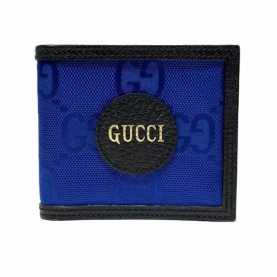 Pre-owned Gucci Black Blue Leather Nylon Wallet (tri-fold) () In Black, Blue
