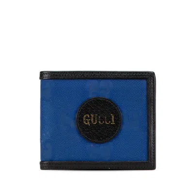 Pre-owned Gucci Black Blue Nylon Leather Wallet (bi-fold) () In Multi