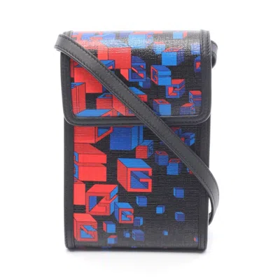 Pre-owned Gucci Black Blue Red Color Coated Canvas Leather Handbag Shoulder Bag ()