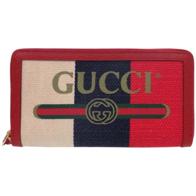 Pre-owned Gucci Black Blue Red Color White Canvas Coin Purse/coin Case ()