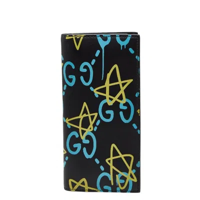 Pre-owned Gucci Black Blue Yellow Leather Long Wallet (bi-fold) ()