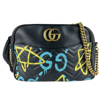 Pre-owned Gucci Black Blue Yellow Leather Shoulder Bag ()