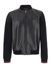 Gucci Black Bomber Jacket With Front Logo In Nappa Leather And Mesh Man In Multicolor
