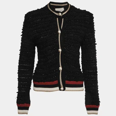 Pre-owned Gucci Black Boucle Knit Button Embellished Cardigan M