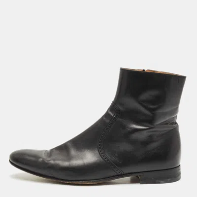 Pre-owned Gucci Black Brouge Leather Ankle Boots Size 43
