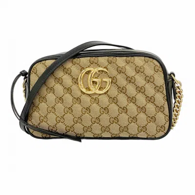 Pre-owned Gucci Black Brown Canvas Leather Shoulder Bag () In Multi