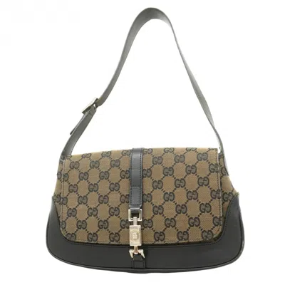 Pre-owned Gucci Black Brown Canvas Shoulder Bag ()