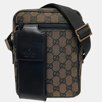 Pre-owned Gucci Black Brown Gg Canvas Leather Pochette Shoulder Bag ()