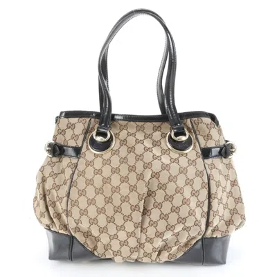 Pre-owned Gucci Black Brown Gg Canvas Tote Bag () In Multi