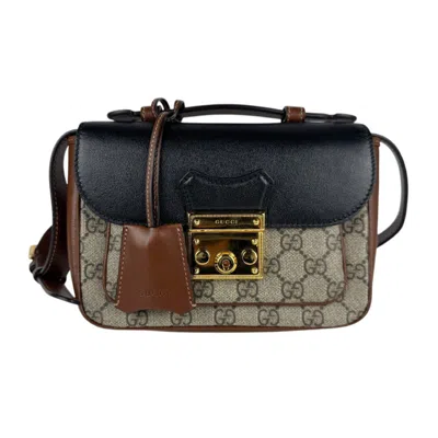 Pre-owned Gucci Black Brown Gg Supreme Canvas Leather Shoulder Bag ()