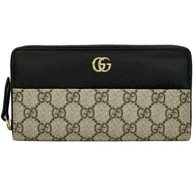 Pre-owned Gucci Black Brown Gg Supreme Long Wallet (bi-fold) () In Multi