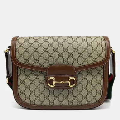 Pre-owned Gucci Black Brown Leather And Pvc 1955 Horsebit Shoulder Bag