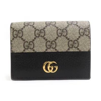 Pre-owned Gucci Black Brown Leather Gg Supreme Wallet (bi-fold) () In Multi