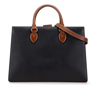 Pre-owned Gucci Black Brown Leather Handbag Shoulder Bag () In Multi