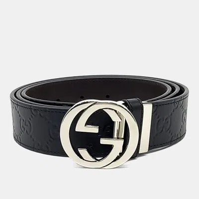 Pre-owned Gucci Black Brown Leather Sima Line Reversible Belt