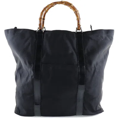 Pre-owned Gucci Black Brown Nylon Canvas Tote Bag () In Black, Brown