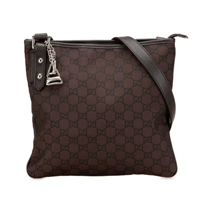 Pre-owned Gucci Black Brown Nylon Leather Shoulder Bag ()