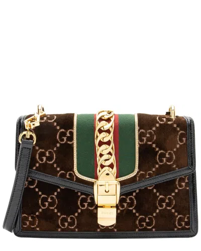 Pre-owned Gucci Black, Brown Nylon, Patent Leather, Velvet Sylvie Small Shoulder Bag  (authentic Pre-loved)