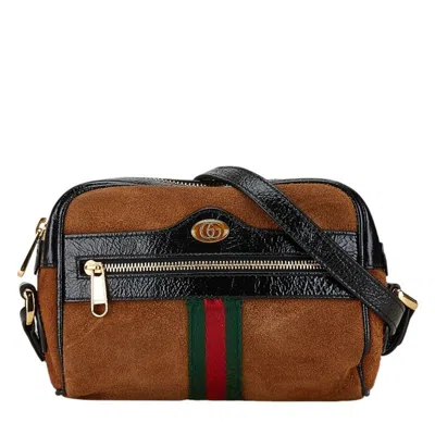 Pre-owned Gucci Black Brown Patent Leather Suede Shoulder Bag () In Black, Brown