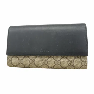 Pre-owned Gucci Black Brown Pvc Long Wallet (bi-fold) () In Multi