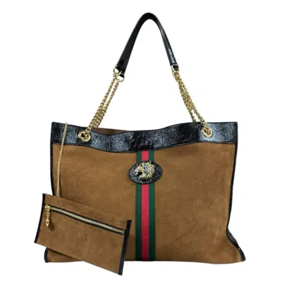 Pre-owned Gucci Black Brown Suede Leather Pouch Tote Bag () In Multi