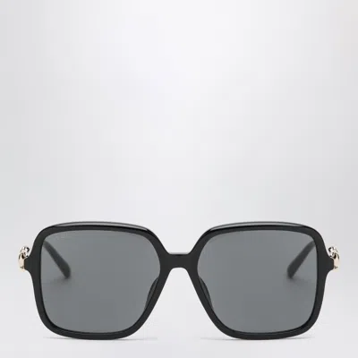 Gucci Black Butterfly Sunglasses With Horsebit Detail In Metallic