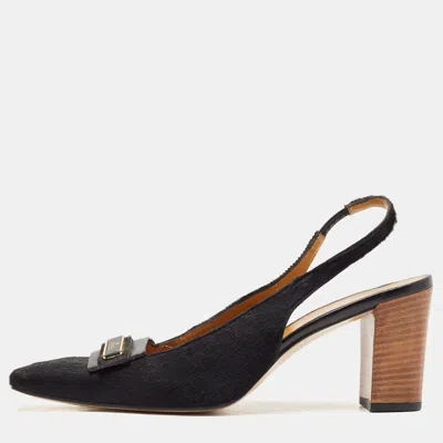 Pre-owned Gucci Black Calf Hair And Leather Slingback Pumps Size 39
