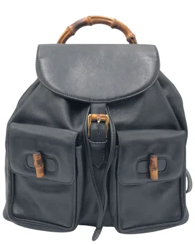 Pre-owned Gucci Black Calfskin Bamboo Backpack (authentic Pre-loved)