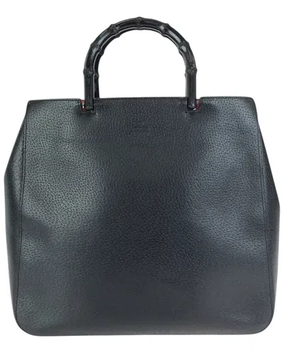 Gucci Black Calfskin Bamboo Tote (authentic Pre-loved)
