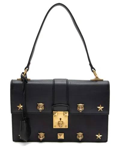 Gucci Black Calfskin Cat Lock Medium Top Handle (authentic Pre-loved)