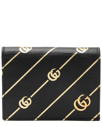 Pre-owned Gucci Black Calfskin Diagonal Gg Card Case (authentic Pre-loved)