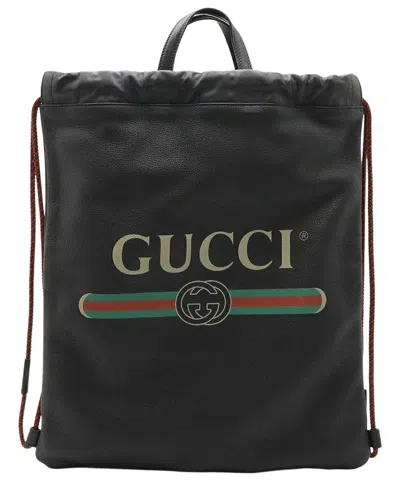 Gucci Black Calfskin Drawstring Backpack (authentic Pre-loved)