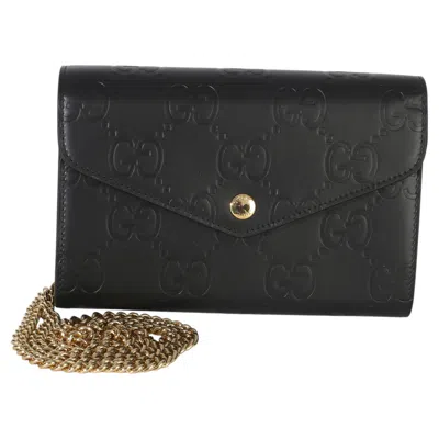 Pre-owned Gucci Black Calfskin Gg Debossed Chain Wallet