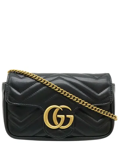 Gucci Black Calfskin Gg Marmont Super Mini Bag (authentic Pre-loved)