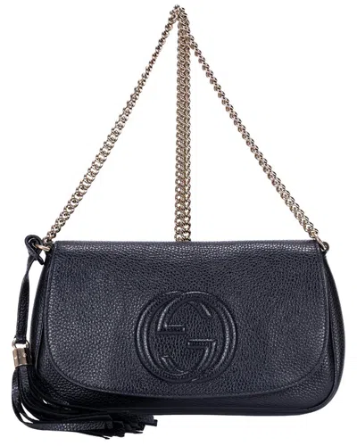 Gucci Black Calfskin Grained Leather Soho Chain Tassel Flap In Blue
