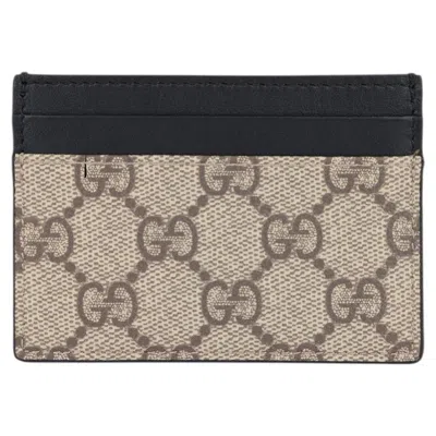Pre-owned Gucci Black Calfskin Leather & Gg Supreme Coated Canvas Cardholder