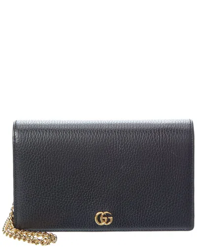 Pre-owned Gucci Black Calfskin Leather Gg Marmont Mini Wallet (authentic Pre-loved)