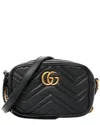 Gucci Black Calfskin Leather Matelasse Mini Gg Marmont Chain Shoulder Bag  (authentic Pre-loved)