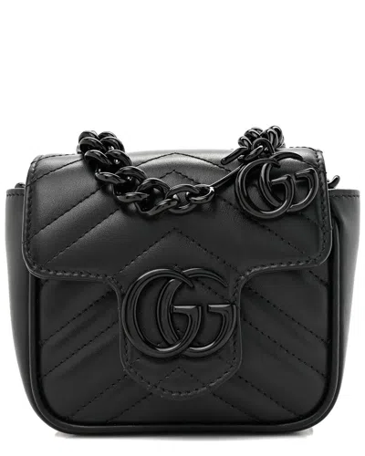 Gucci Black Calfskin Leather Matelasse Monochrome Gg Marmont Chain Belt Bag  (authentic Pre-loved)