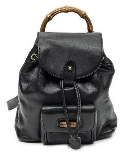 Pre-owned Gucci Black Calfskin Leather Mini Bamboo Backpack (authentic Pre-loved)