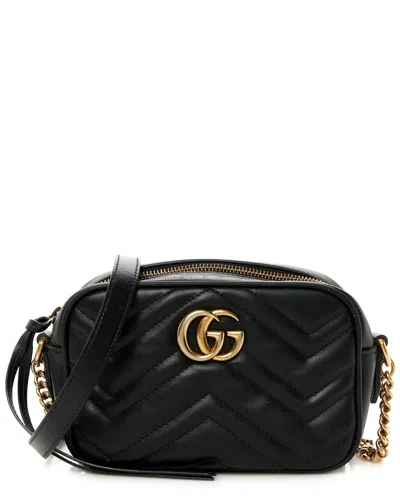 Gucci Black Calfskin Leather Mini Gg Marmont Chain Shoulder Bag (authentic Pre-loved)