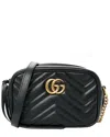 Gucci Black Calfskin Leather Mini Gg Marmont Chain Shoulder Bag (authentic Pre-loved)