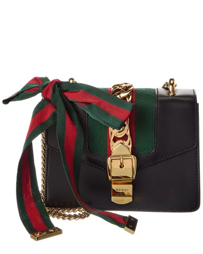Pre-owned Gucci Black Calfskin Leather Mini Sylvie Chain Shoulder Bag (authentic Pre-loved)