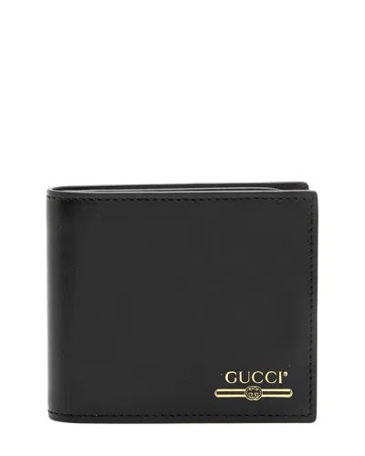 Pre-owned Gucci Black Calfskin Logo Bifold Wallet (authentic Pre-loved)